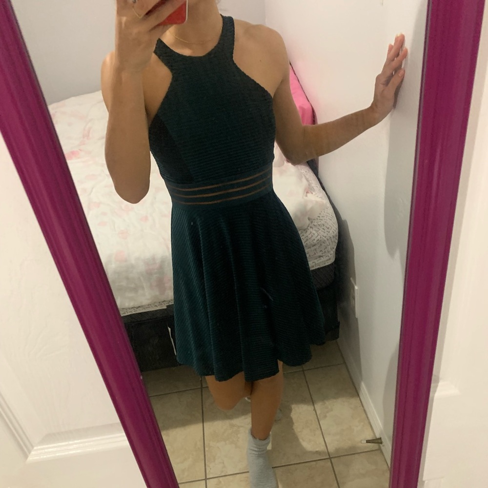 Deep green velvet mini dress